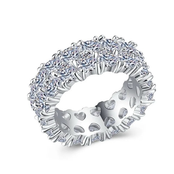 New 925 Silver Heart Eternity Band Ring for Women Wedding Anniversary - Picture 8 of 14